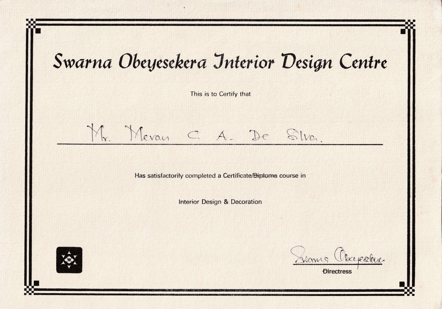 Swarna Obeysekera Interior Design Centre — Certificate/Diploma in Interior Design & Decoration